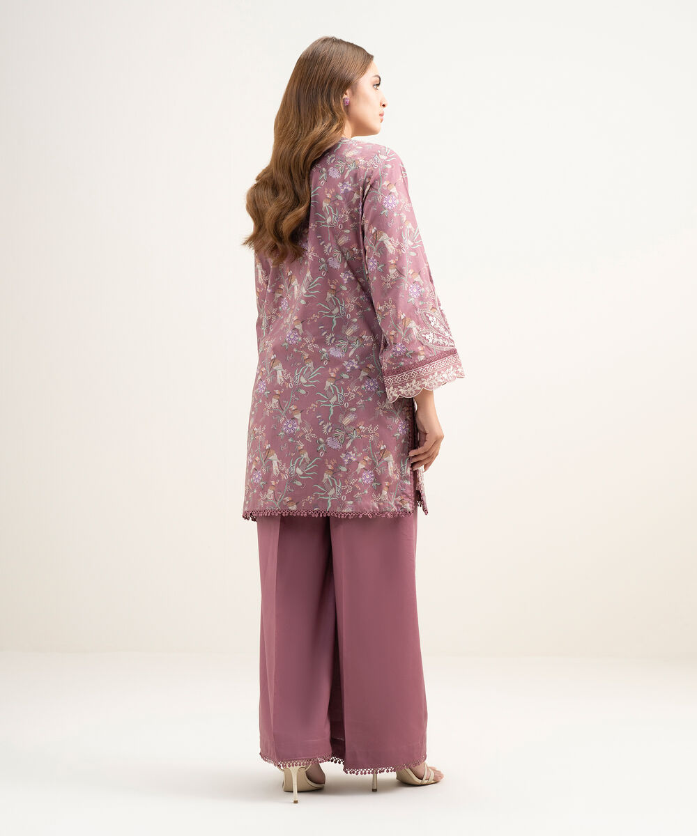 Women's RTW Lawn Embroidered Mauve Straight Shirt