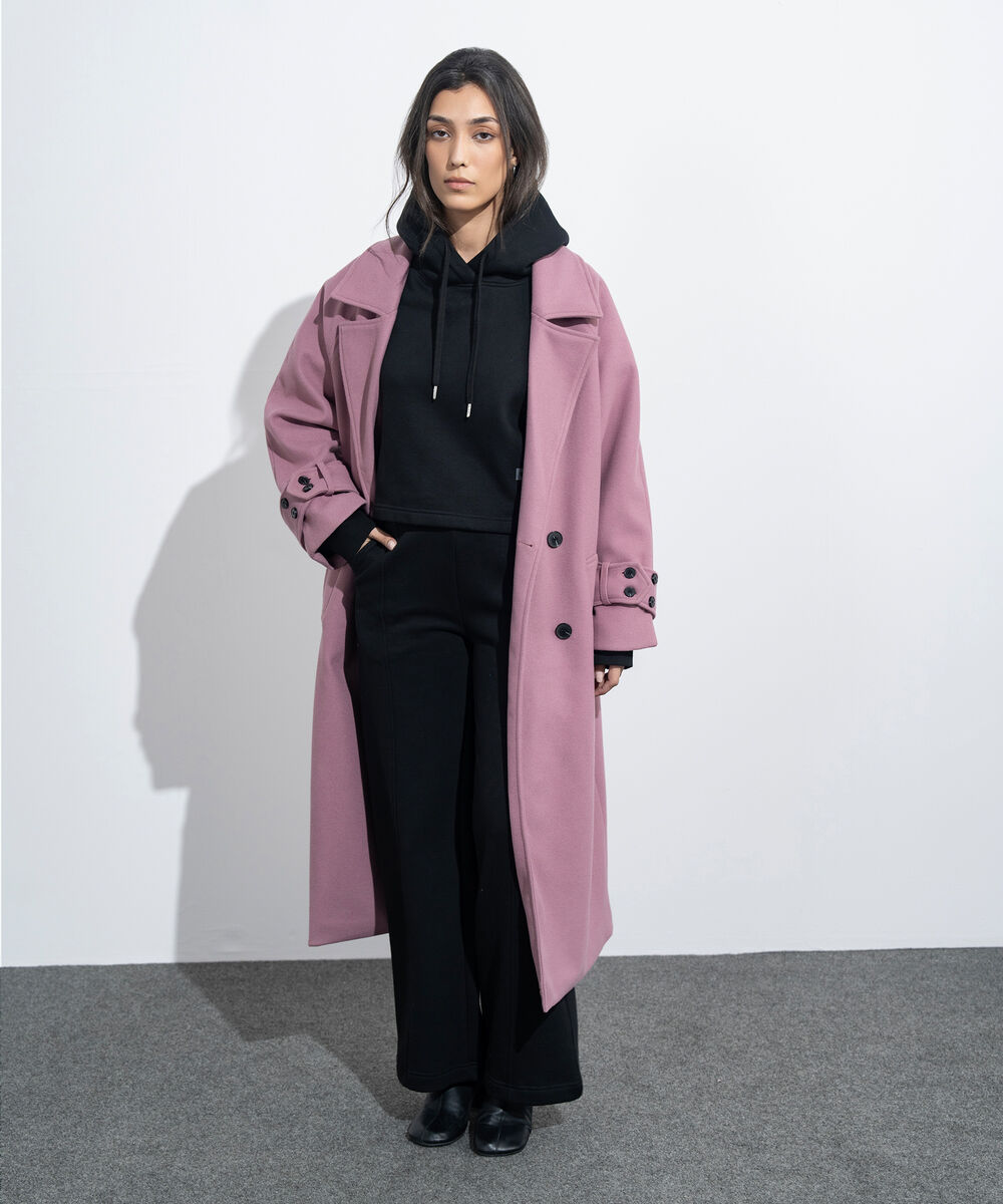 Women's Western Wear Pink Oversized Double Breasted Coat