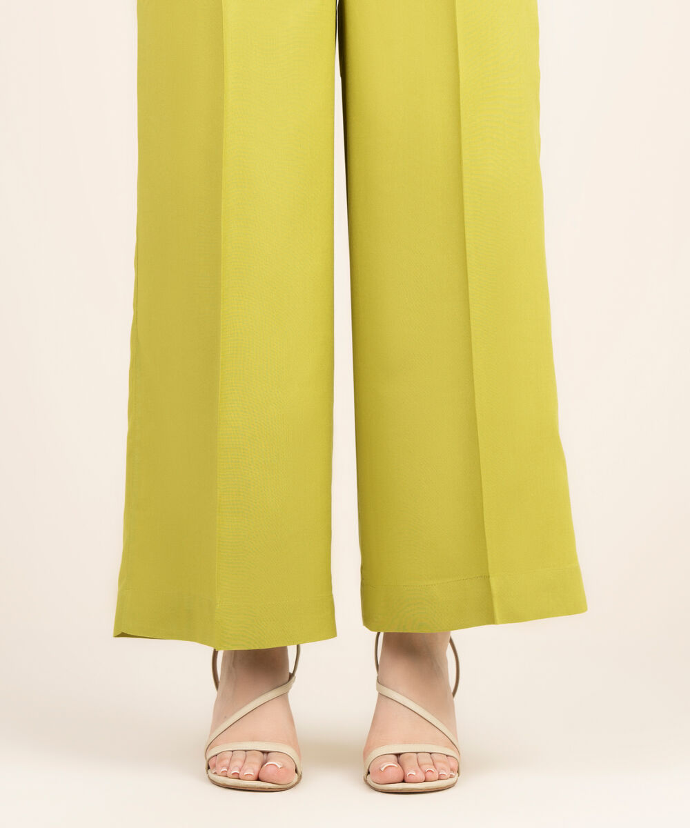 Women's RTW Viscose Linen Solid Green Culottes