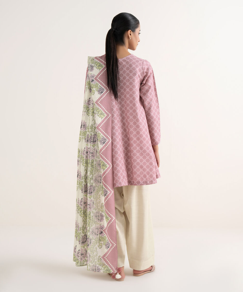 Women's Unstitched Lawn Printed Pink Two Piece Suit