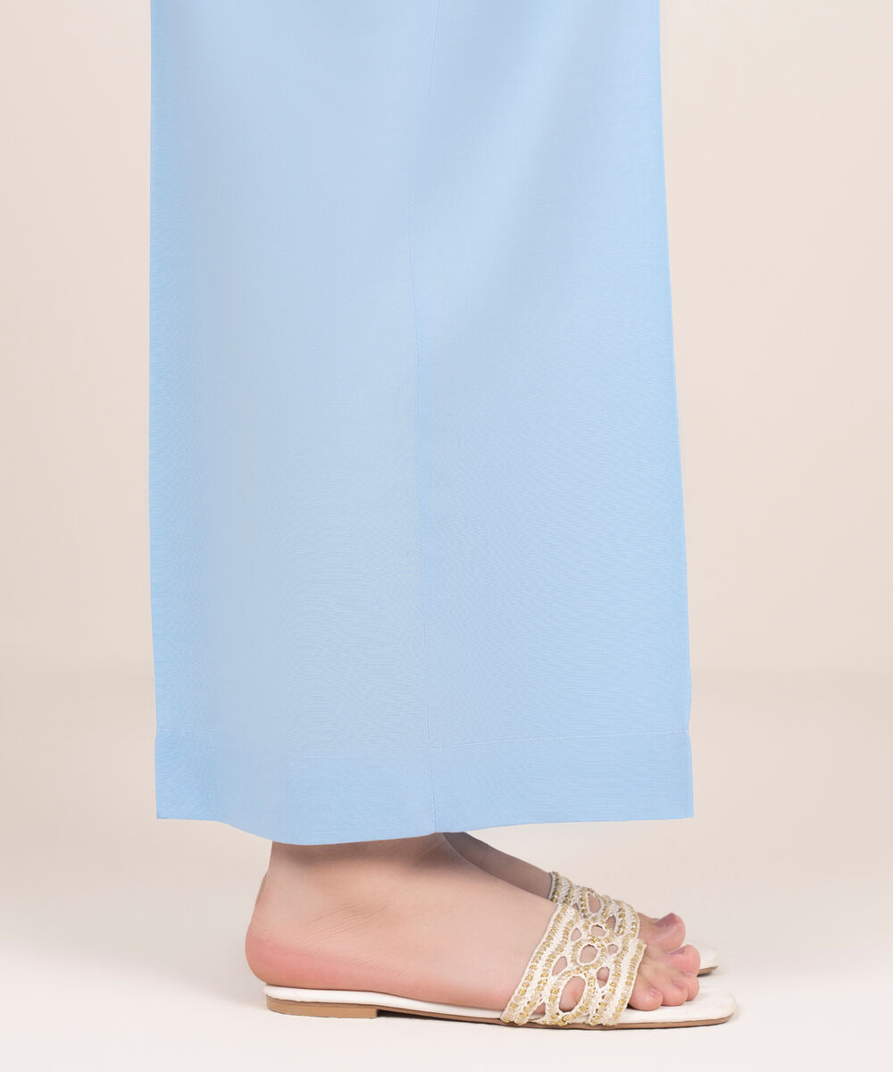 Women's RTW Cotton Viscose Blue Solid Wide Culotte