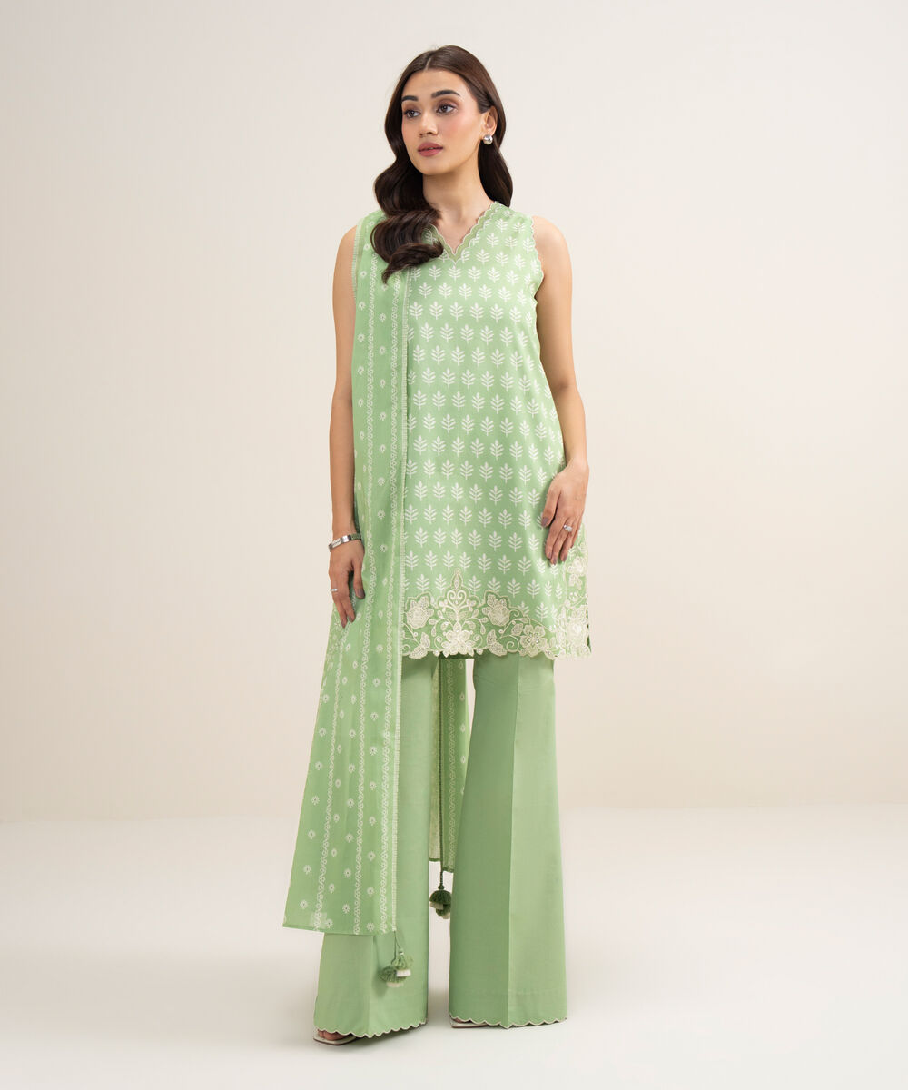 Women's Unstitched Lawn Embroidered Light Pistachio 3 Piece Suit