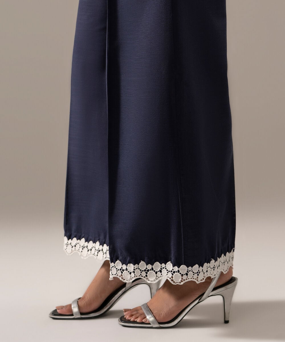 Women's RTW Khaddar Solid Blue Flared Pants
