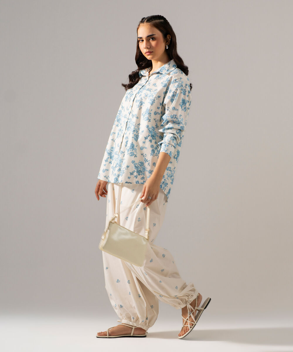 Women's RTW Poplin Printed White Top