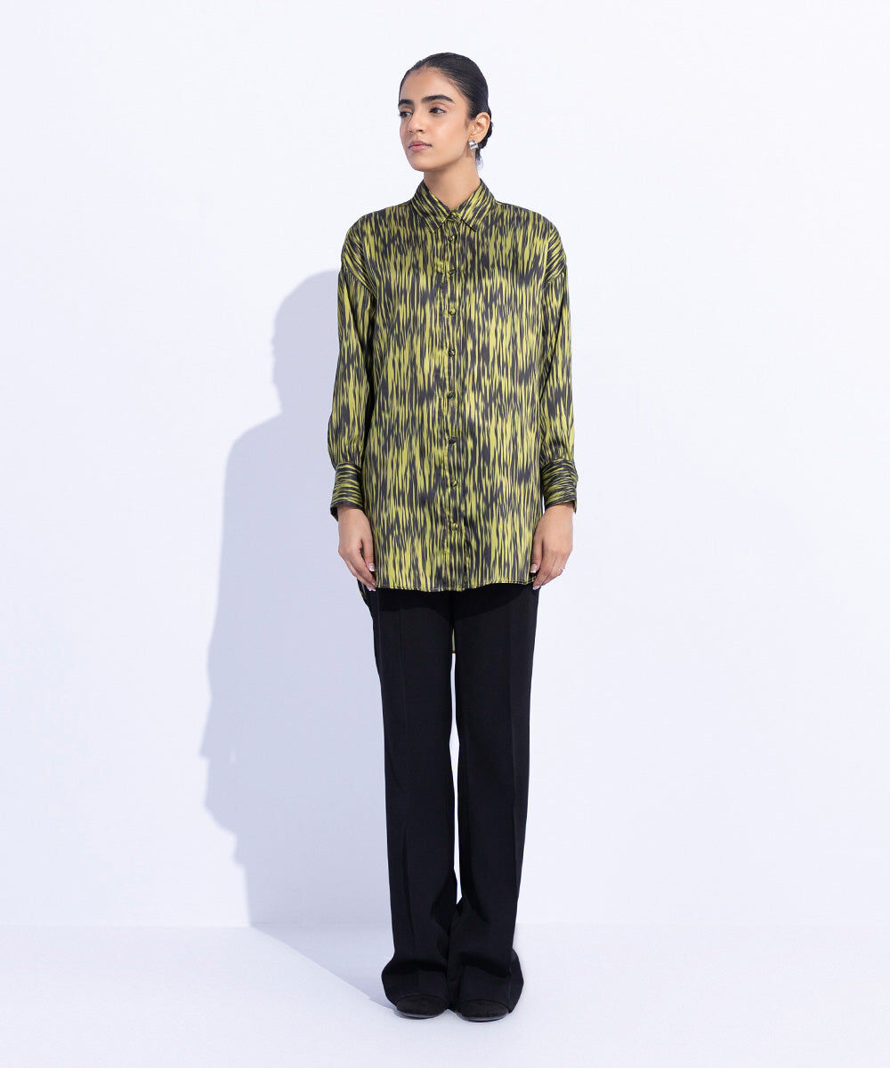 Woman - Green Loose Fit Silky Shirt