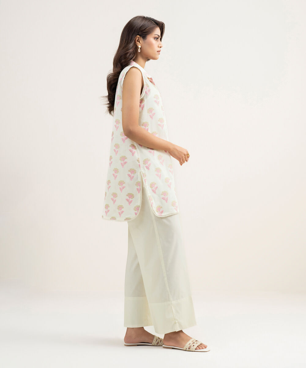 Women's RTW Extra Weft Jacquard Solid Cream White 2 Piece Suit