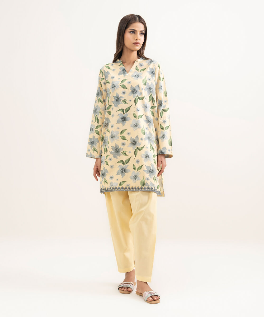 Women's RTW Cambric Embroidered Pale Yellow Straight Shirt