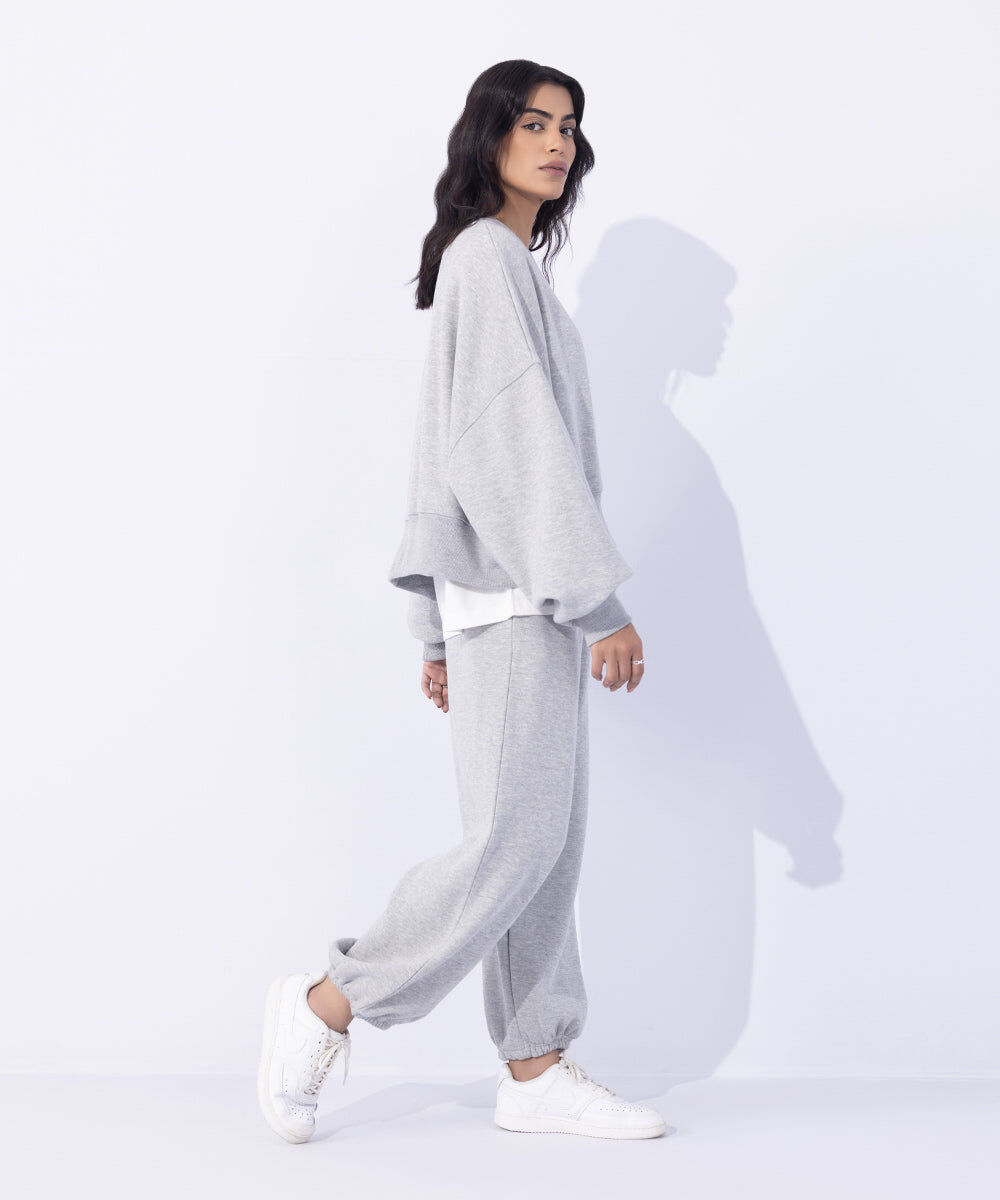 Woman - Grey Oversized Cropped Sweatshirt