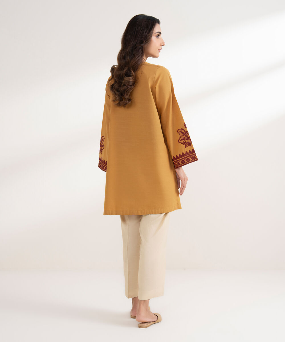 Women's RTW Khaddar Embroidered Straight Mustard Shirt