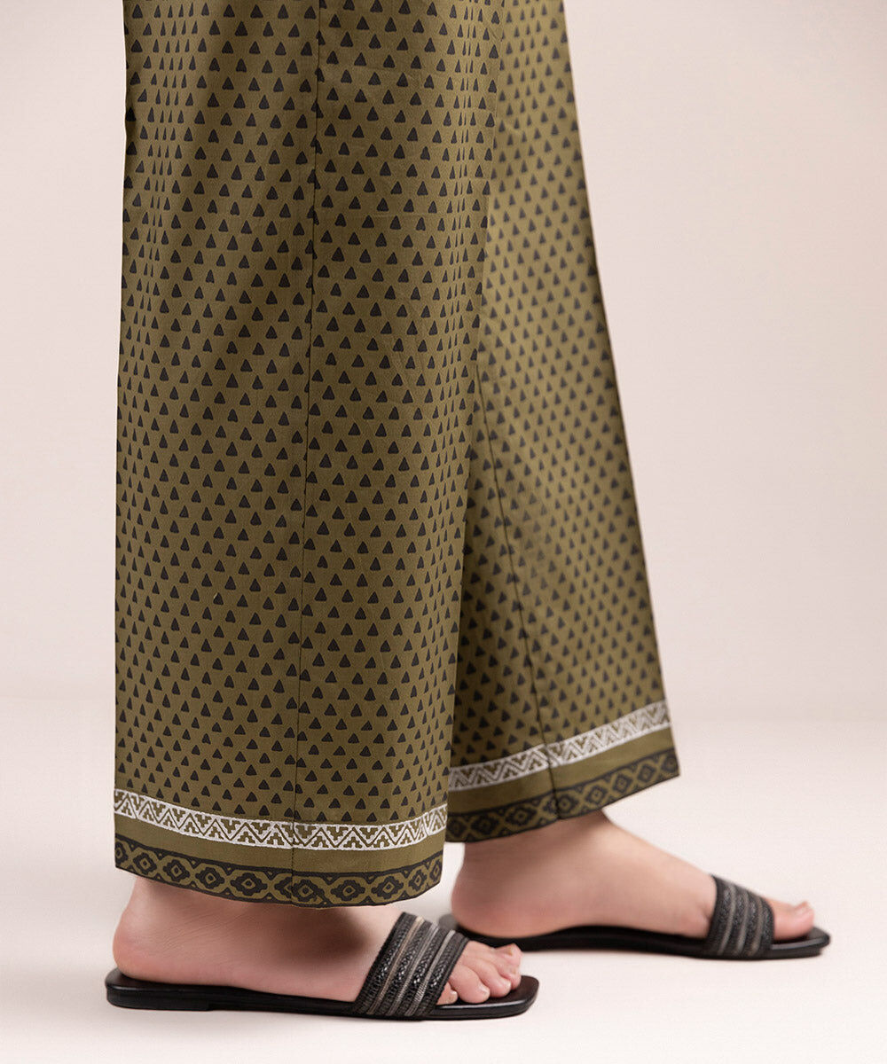 Women's Pret Cambric Printed Green Straight Pants