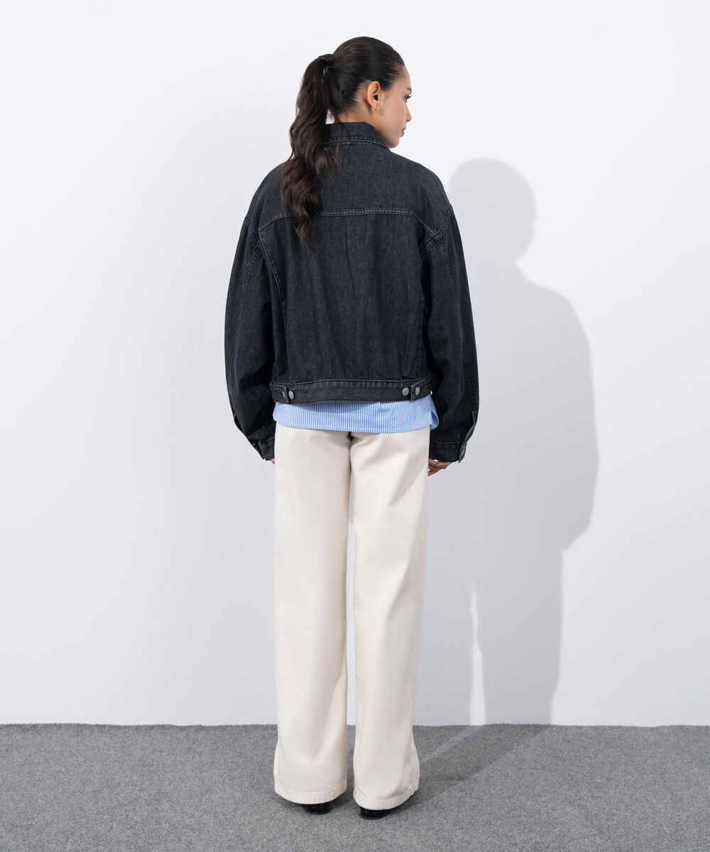 Women's Western Wear Grey Denim Trucker Jacket