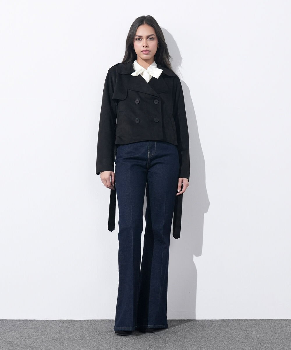 Women's Western Wear Black Faux Suede Trench Coat