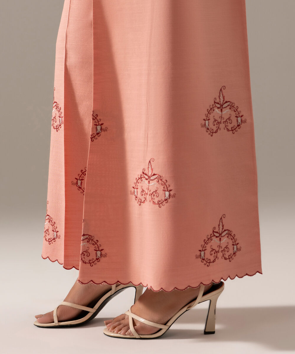 Women's RTW Khaddar Solid Pink Flared Pants