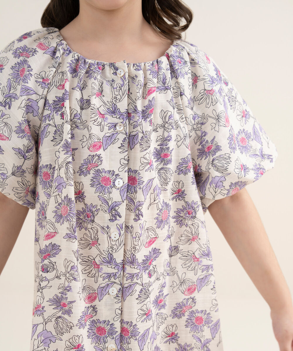 Girl's Khaddar Printed Green Frock