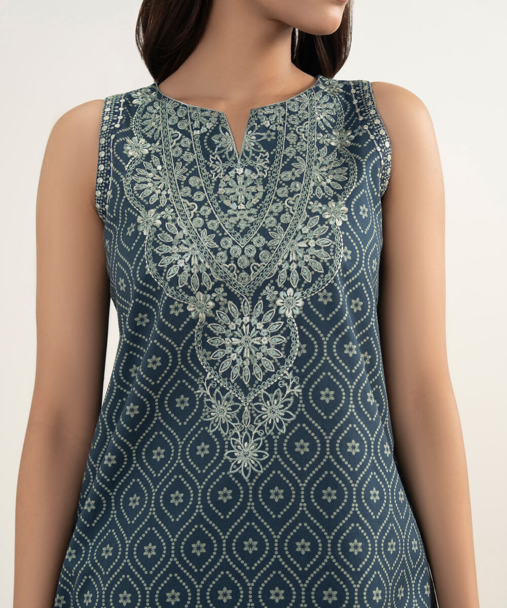 Women's Unstitched Lawn Embroidered Blue 3 Piece Suit