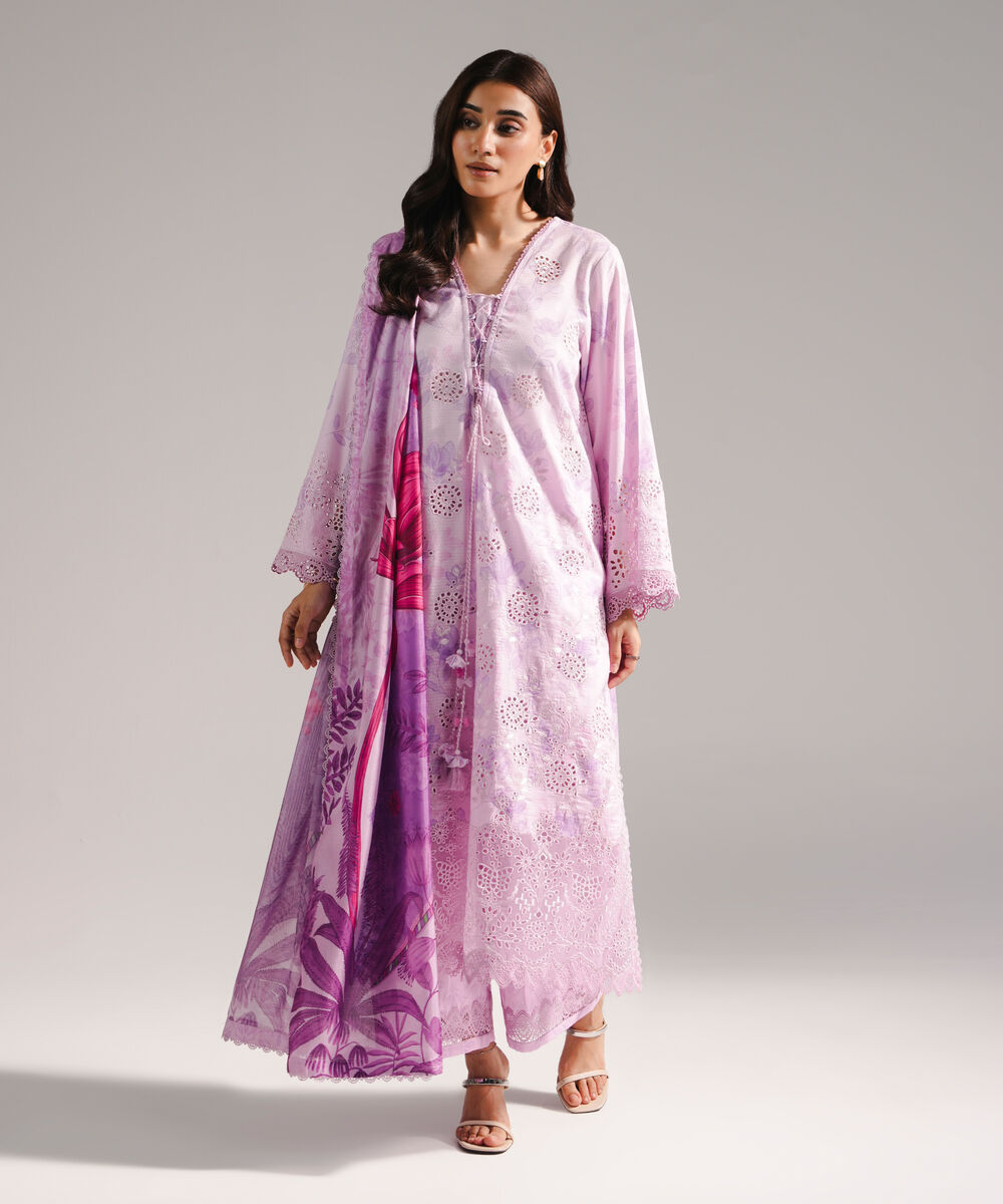 Women's RTW Dobby Embroidered Lavender 3 Piece Suit