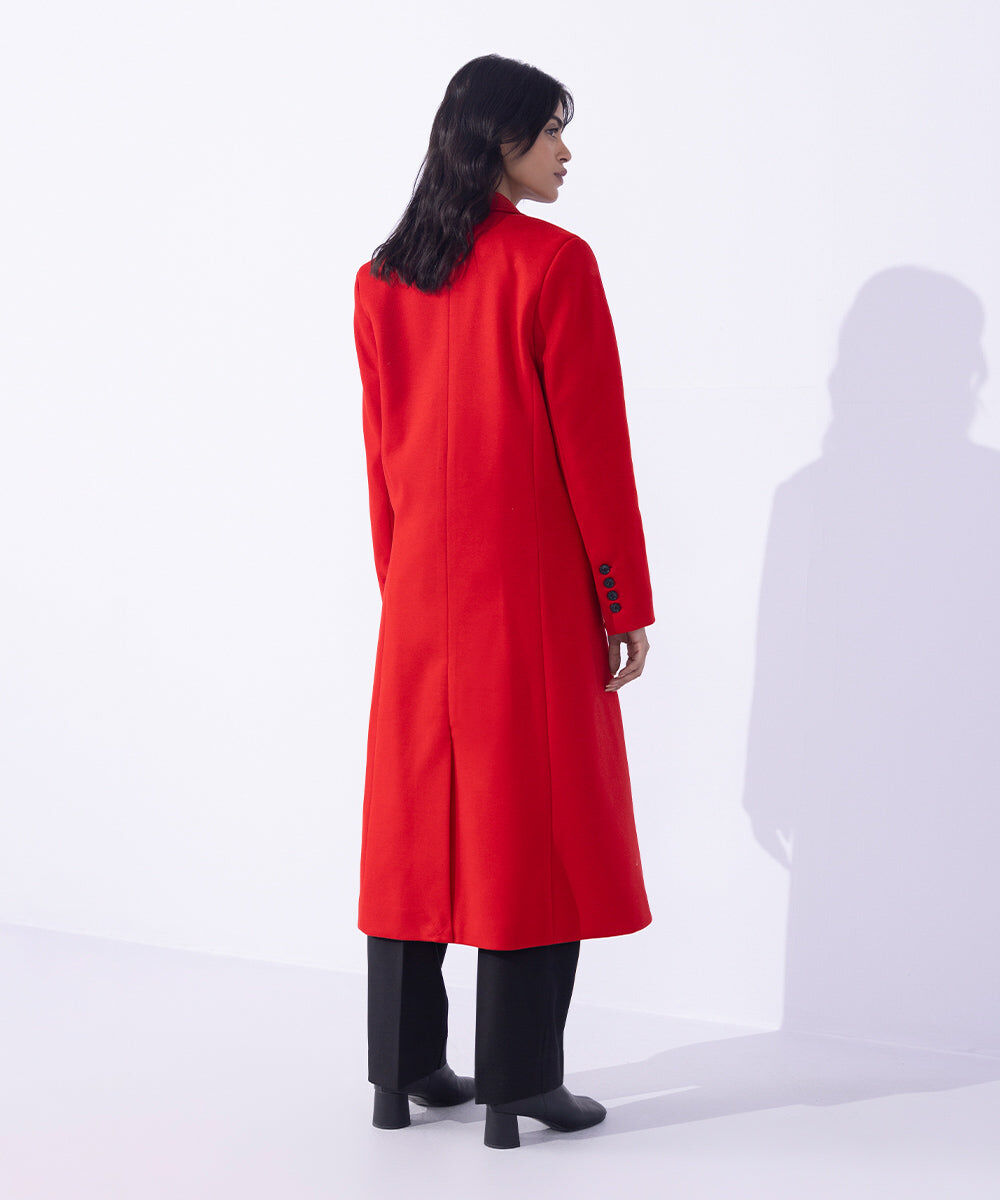 Woman - Red Double Breasted Long Coat