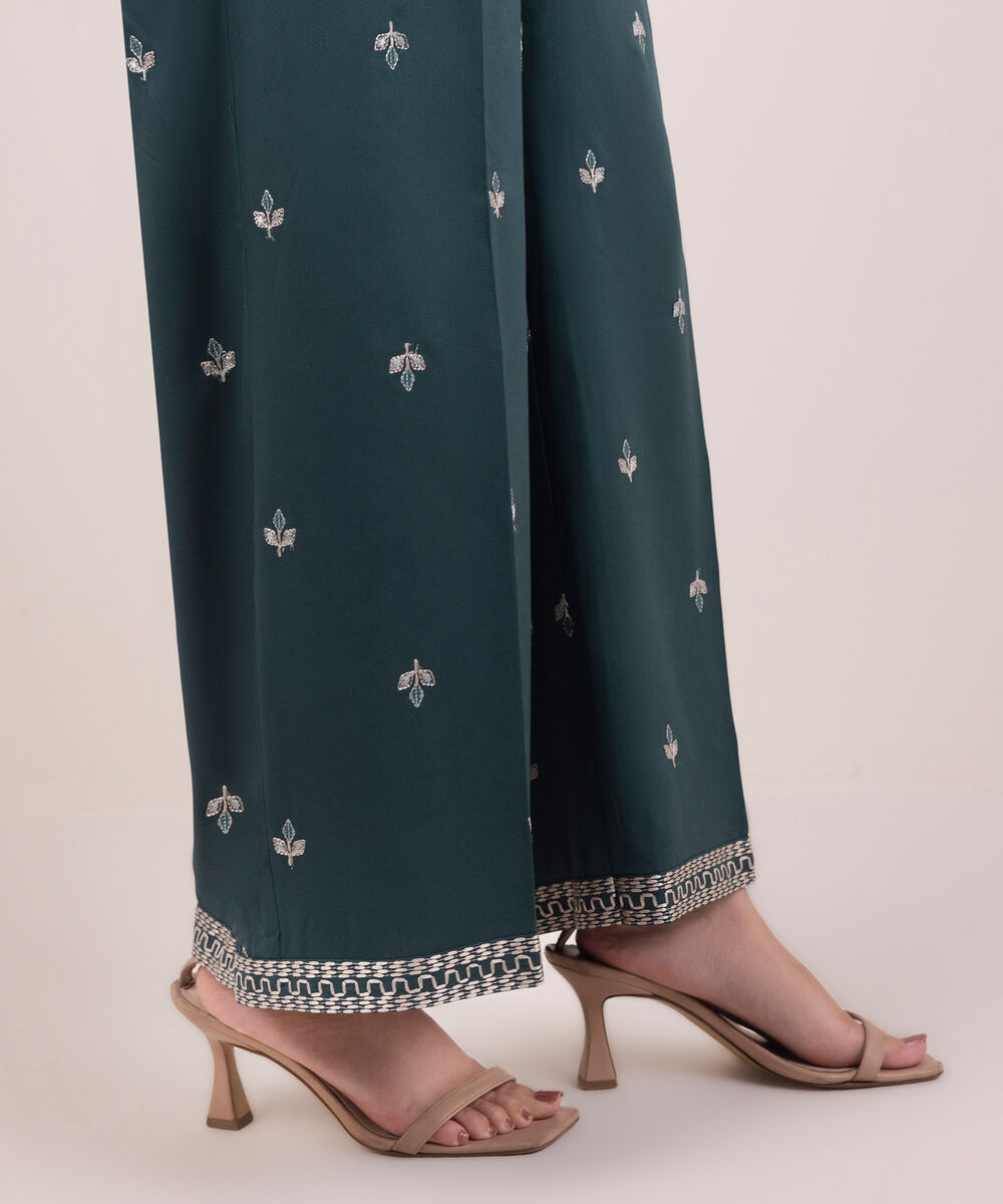Women's RTW Viscose Marina Embroidered Teal Culottes