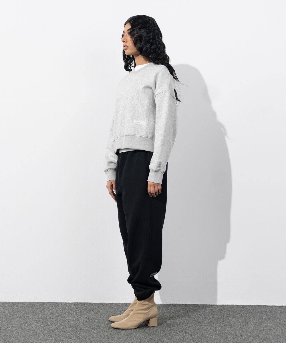 Women's Western Wear Grey Melange Cropped Fleece Sweatshirt