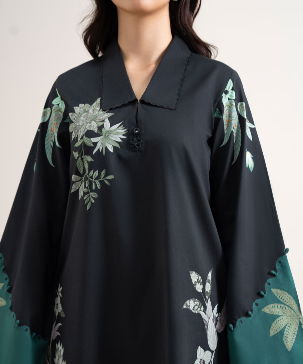Women's Unstitched Lawn Printed Black & Green  2 Piece Suit