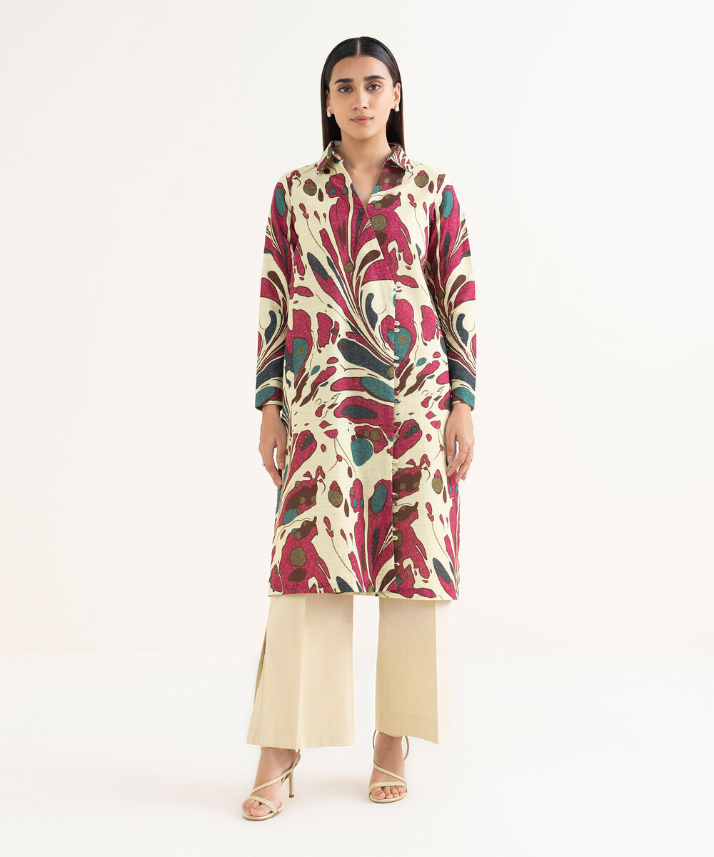 Women's Unstitched Khaddar Printed Multi Shirt