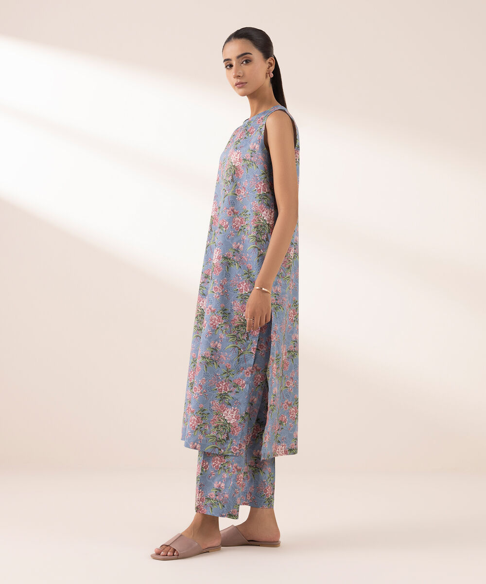 Women's RTW Lawn Blue Printed A-Line Shirt