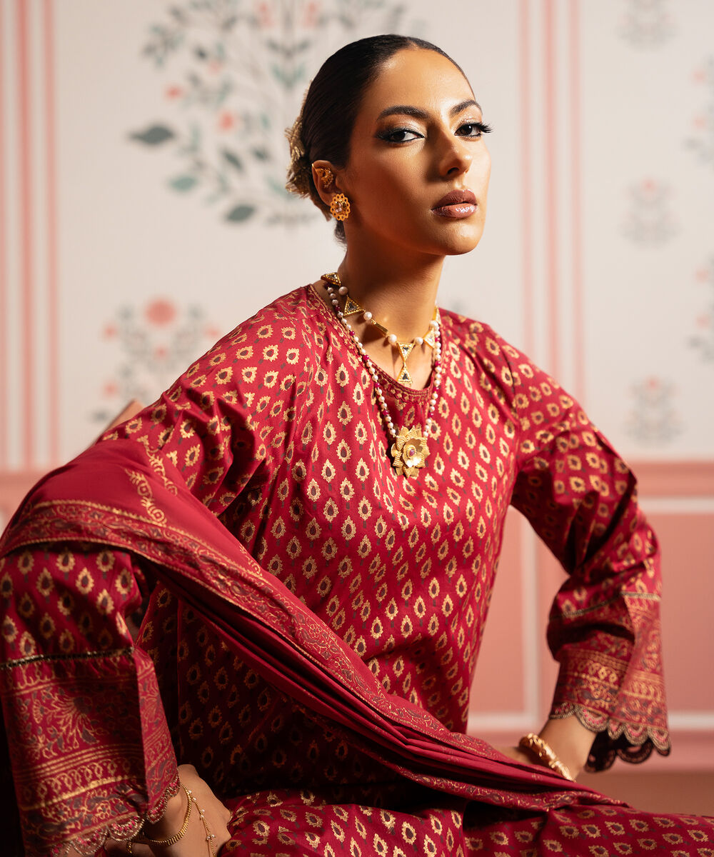 Women's RTW Lawn Red Printed A-Line Shirt