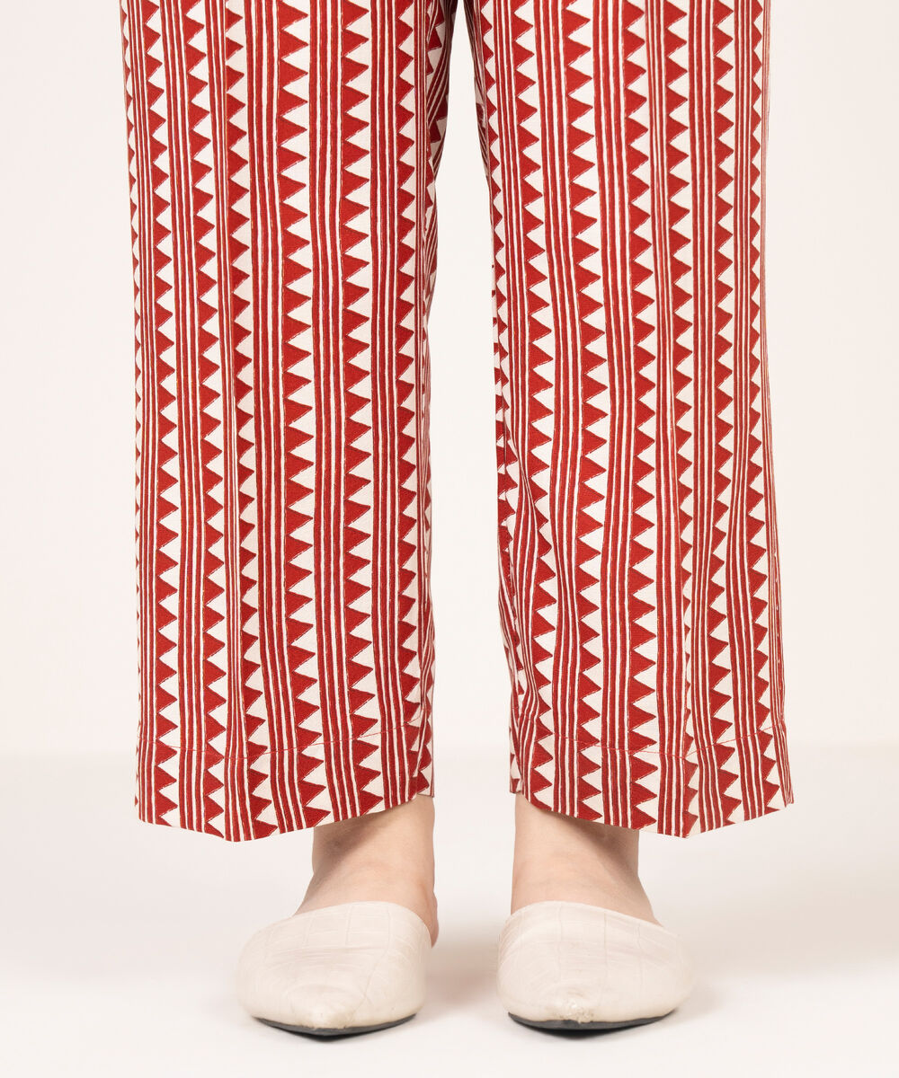 Women's RTW Arabic Khaddar Printed Red Straight Pants