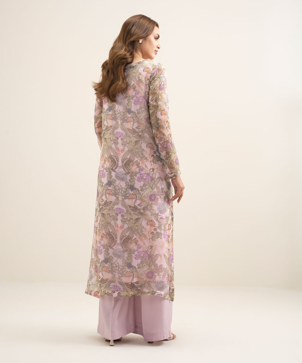 Women's RTW Blended Chiffon Embroidered Pink 2 Piece Suit