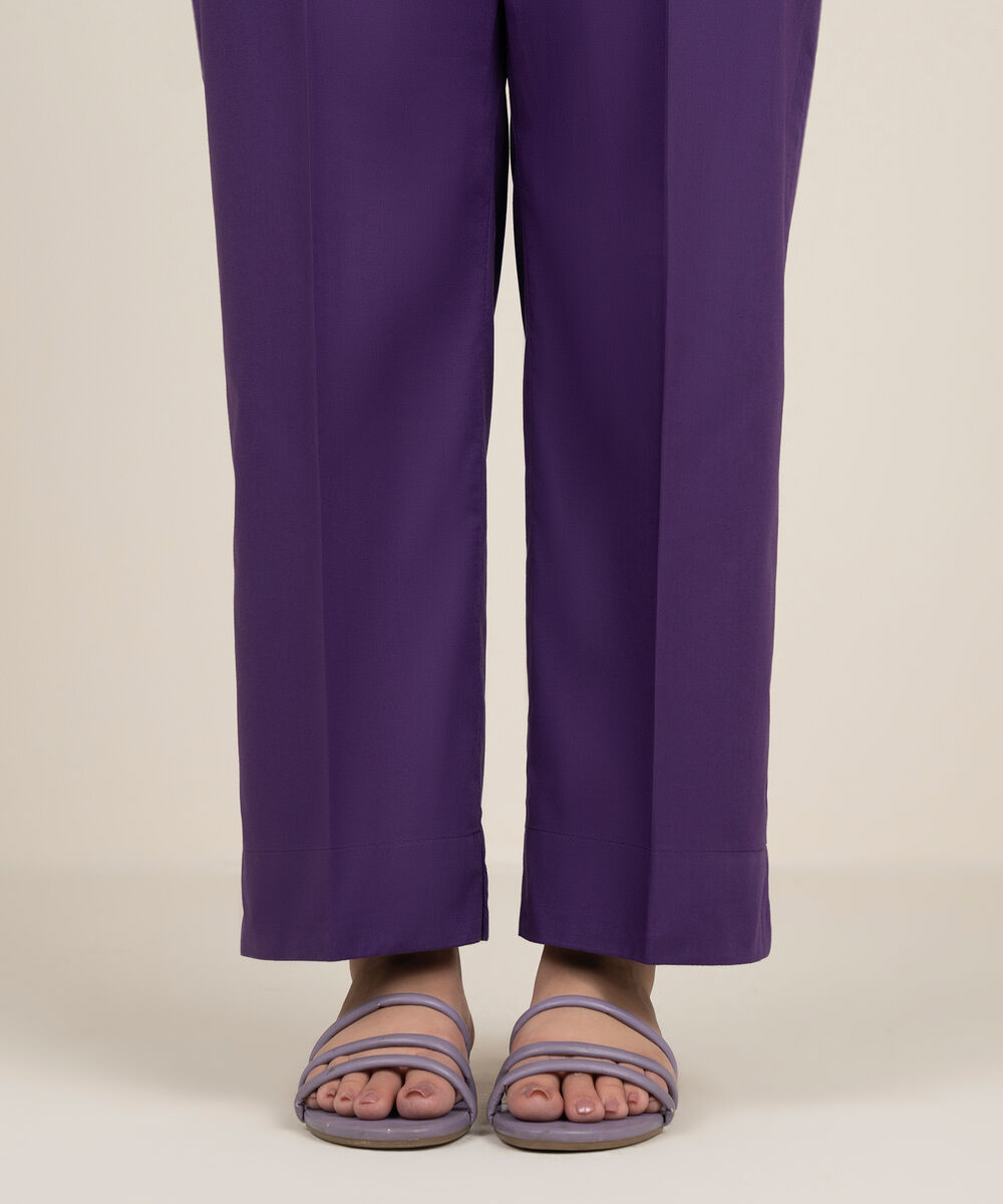 Women's RTW Cambric Solid Purple Straight Pants