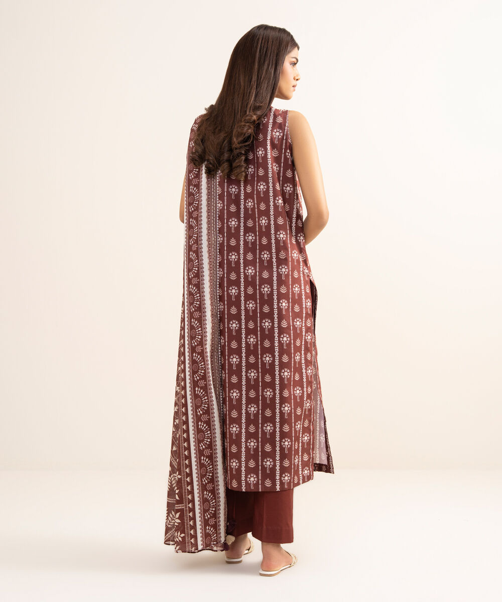 Women's Unstitched Lawn Printed Red 3 Piece Suit