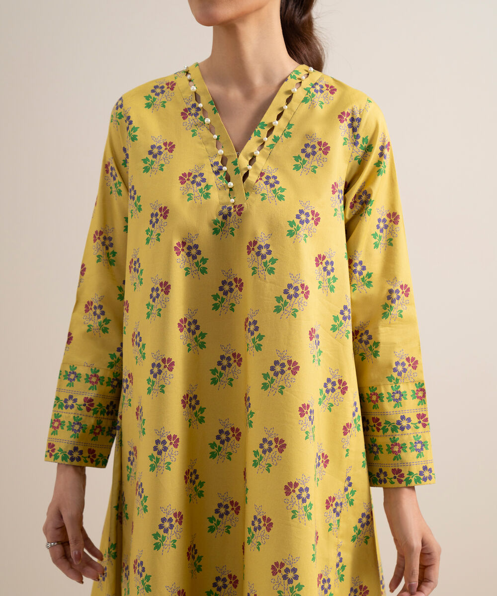 Women's Unstitched Lawn Printed Yellow 3 Piece Suit