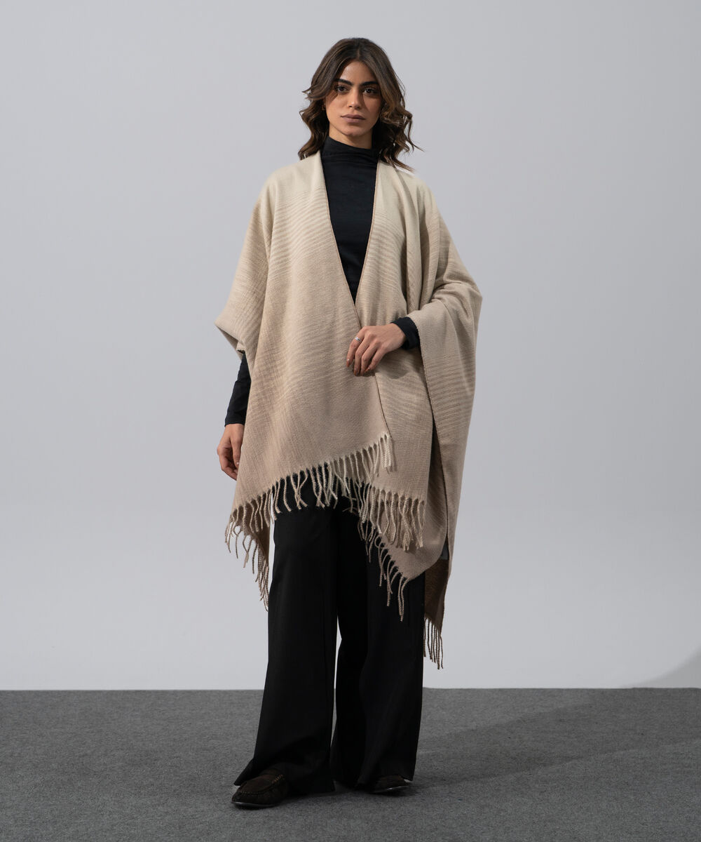 Women's Western Wear Beige Polyester Cape Shawl