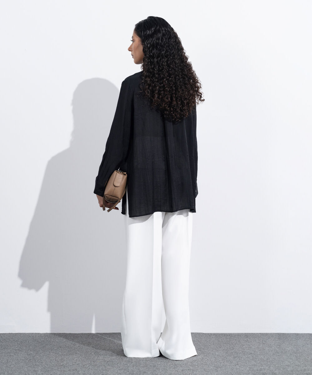 Women's Western Wear Black Loose-Fit Textured Shirt