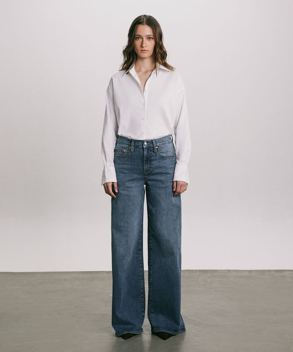 Women's Western Wear Blue High Rise Wide Leg Jeans