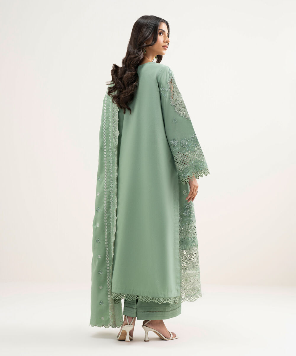 Women's Unstitched Lawn Embroidered Green 3 Piece Suit