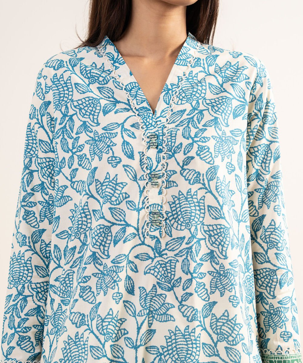 Women's Unstitched Lawn Printed Blue 3 Piece Suit