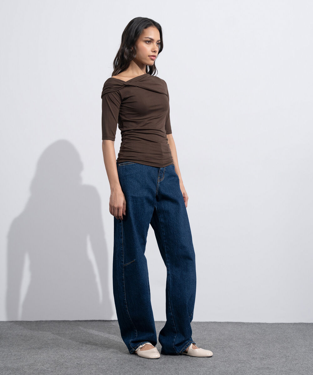 Women's Brown Soft Asymmetrical Top