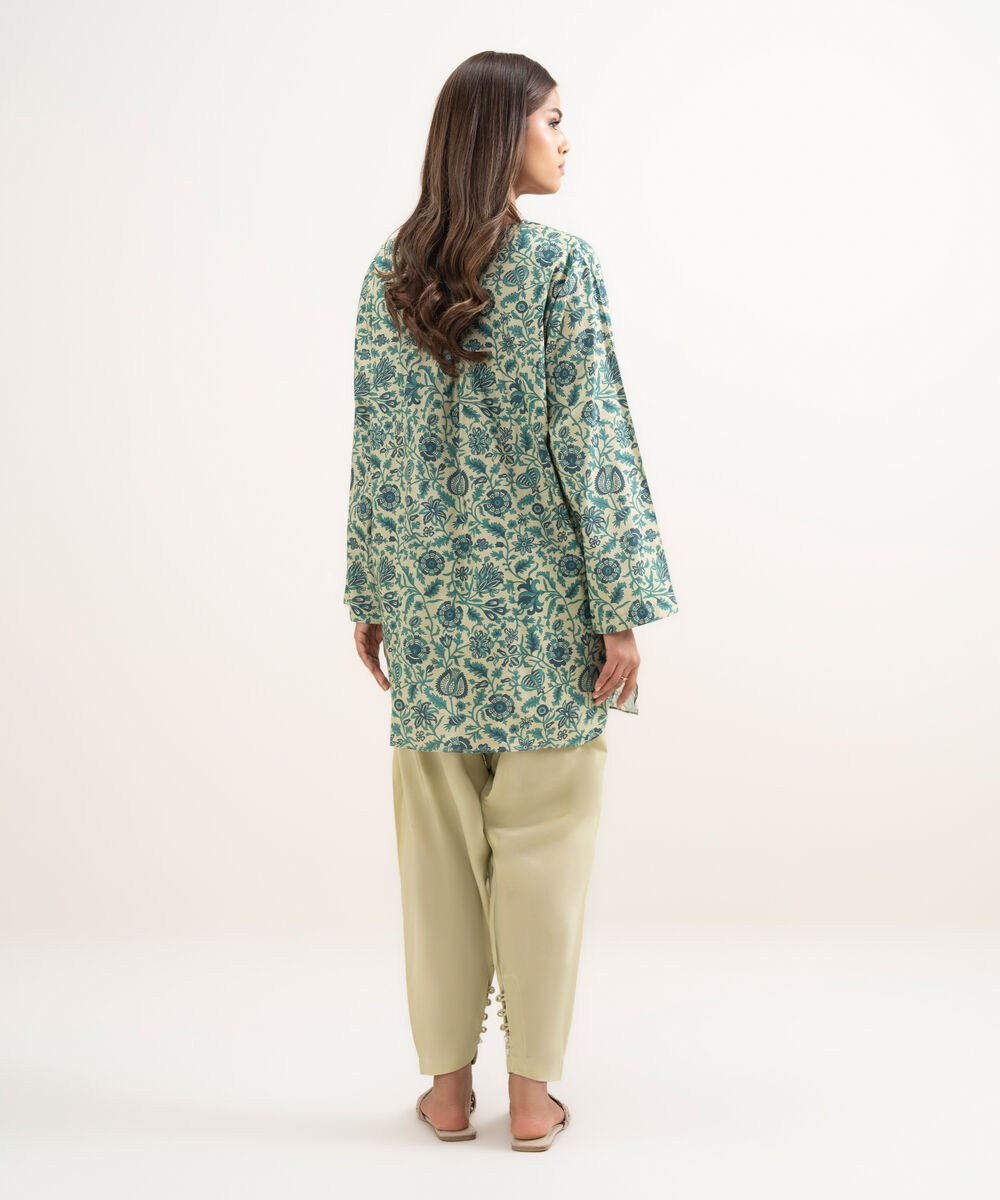 Women's RTW Cotton Viscose Embroidered Green Straight Shirt