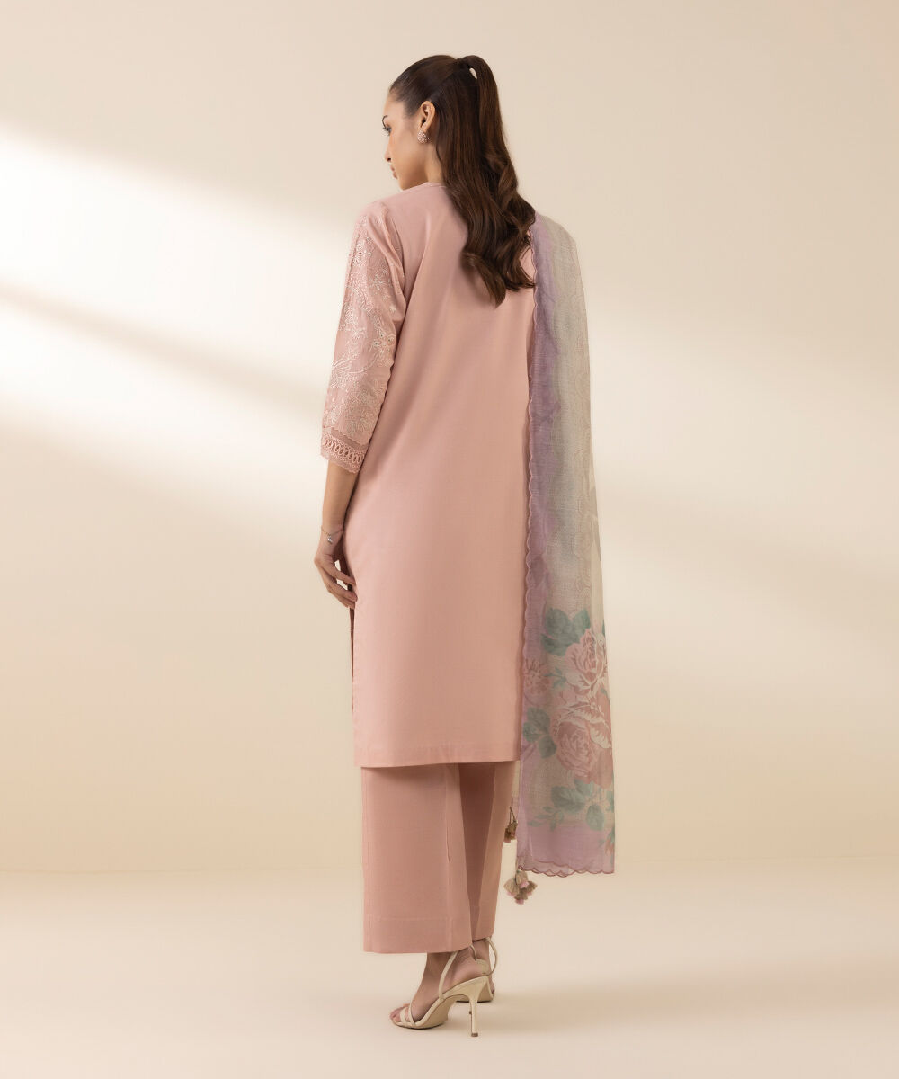 Women's Unstitched Pink Lawn 3 Piece Suit