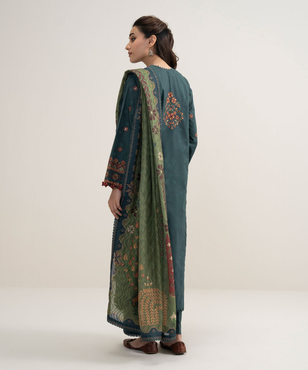 Women's Unstitched Lawn Embroidered Blue 3 Piece Suit