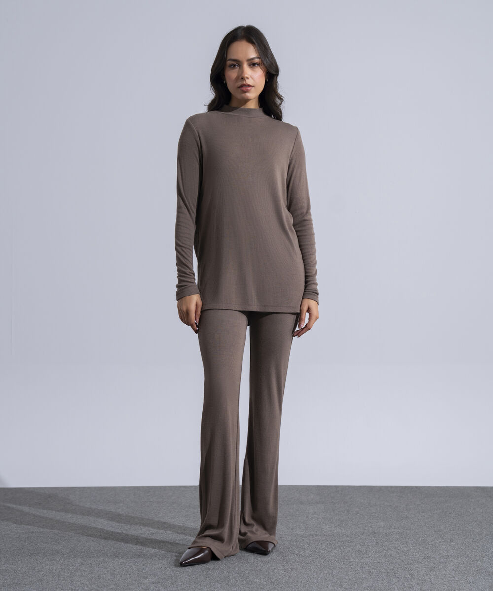 Women's Western Wear Taupe Mock-Neck Knit Jumper