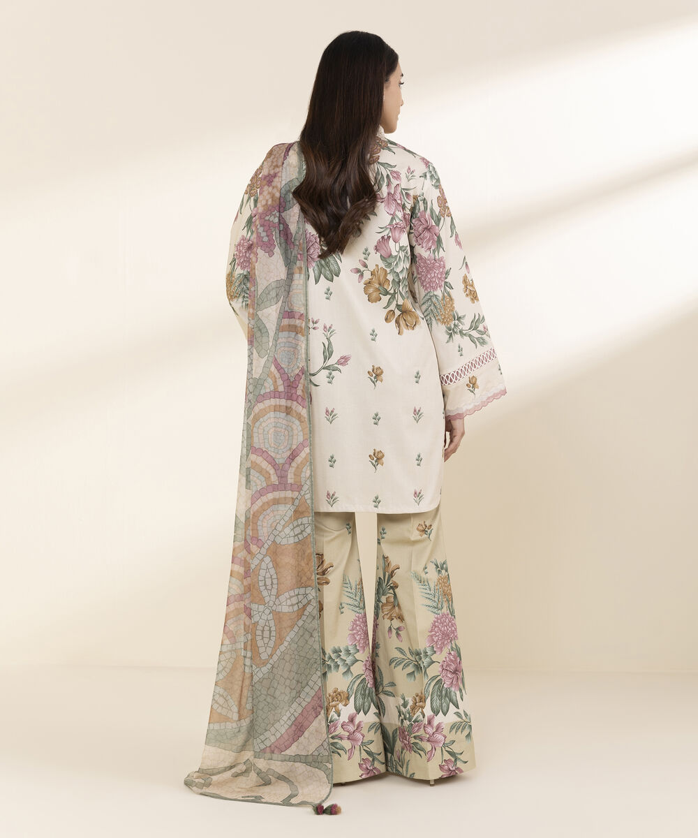 Unstitched Women's Off White Lawn 3 Piece Suit