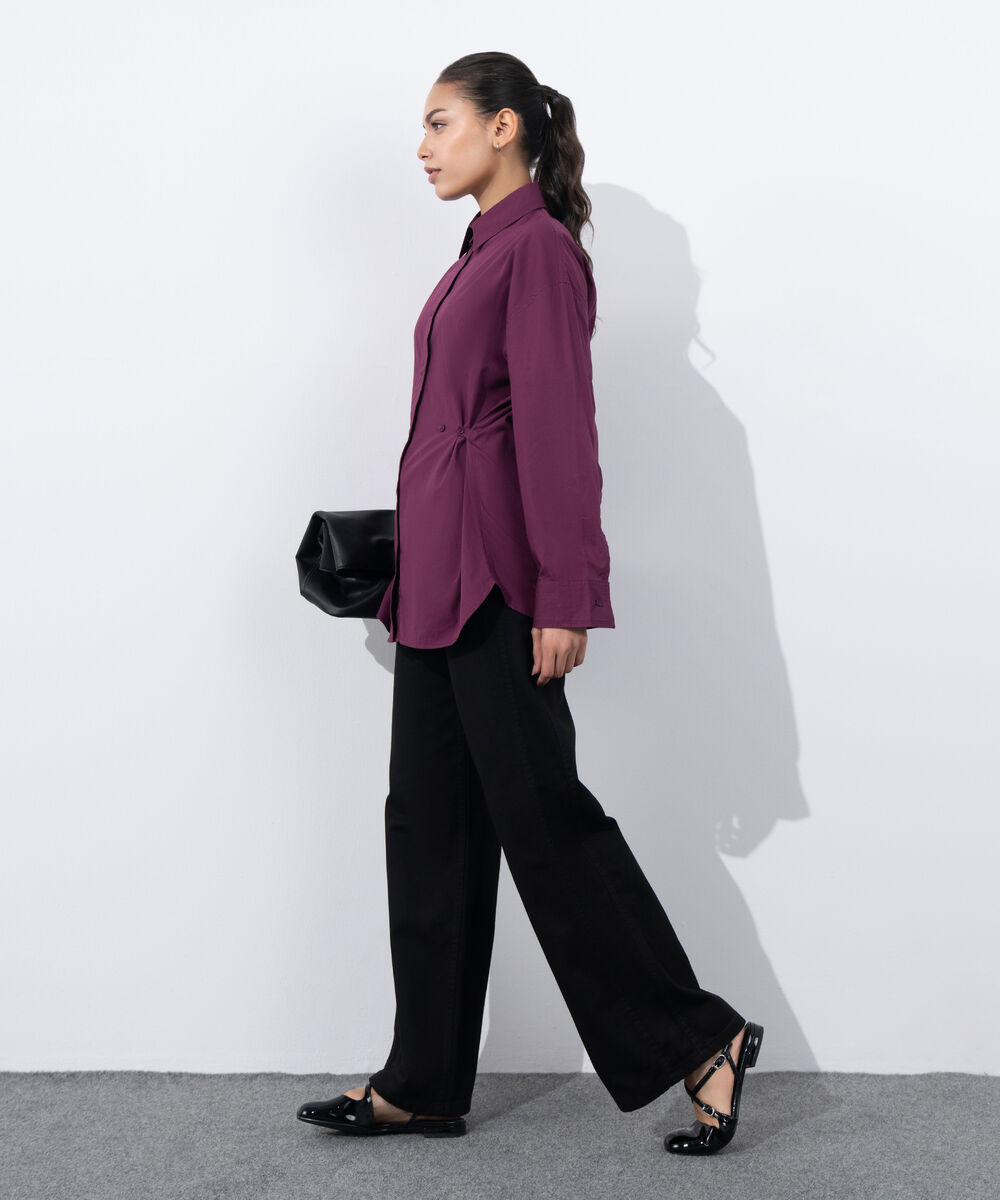 Women's Western Wear Purple Cinched Waist Button Through Shirt