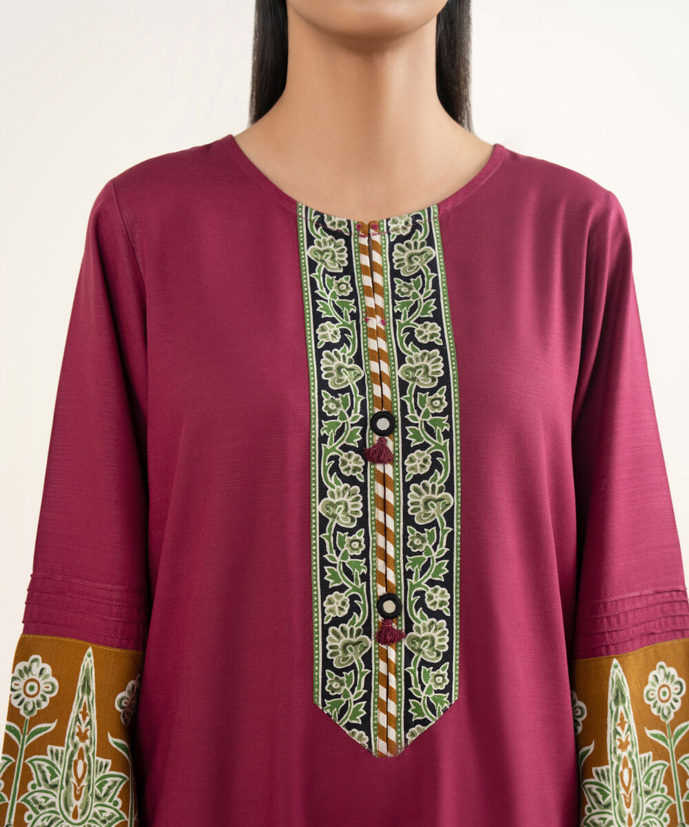 Women's RTW Herringbone Solid Dark Pink A-Line Shirt