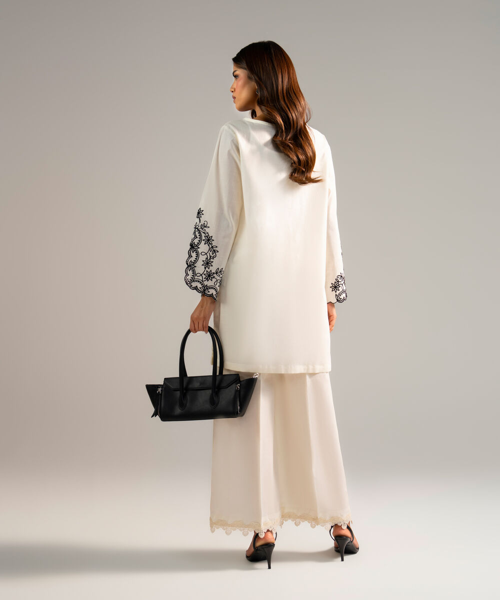 Women's RTW Crosshatch Embroidered Off White Straight Shirt