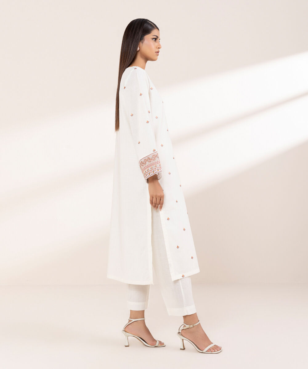 Women's RTW Cross Hatch Off White Embroidered A-Line Shirt