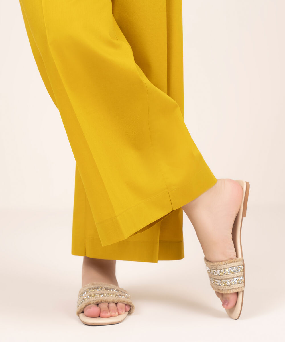 Women's RTW Cambric Mustard Solid Straight Pants