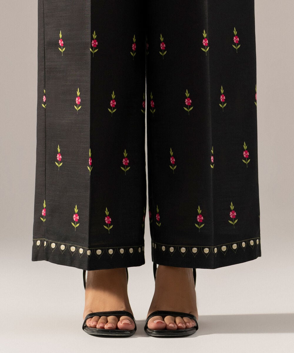 Women's RTW Printed Black Khaddar trouser