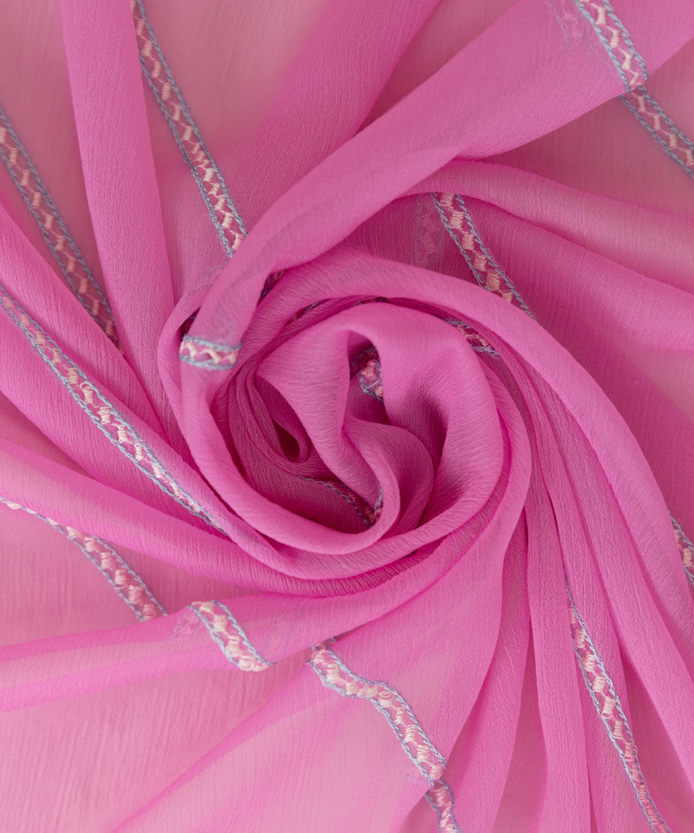 Blended Chiffon Pink Embroidered Dupatta